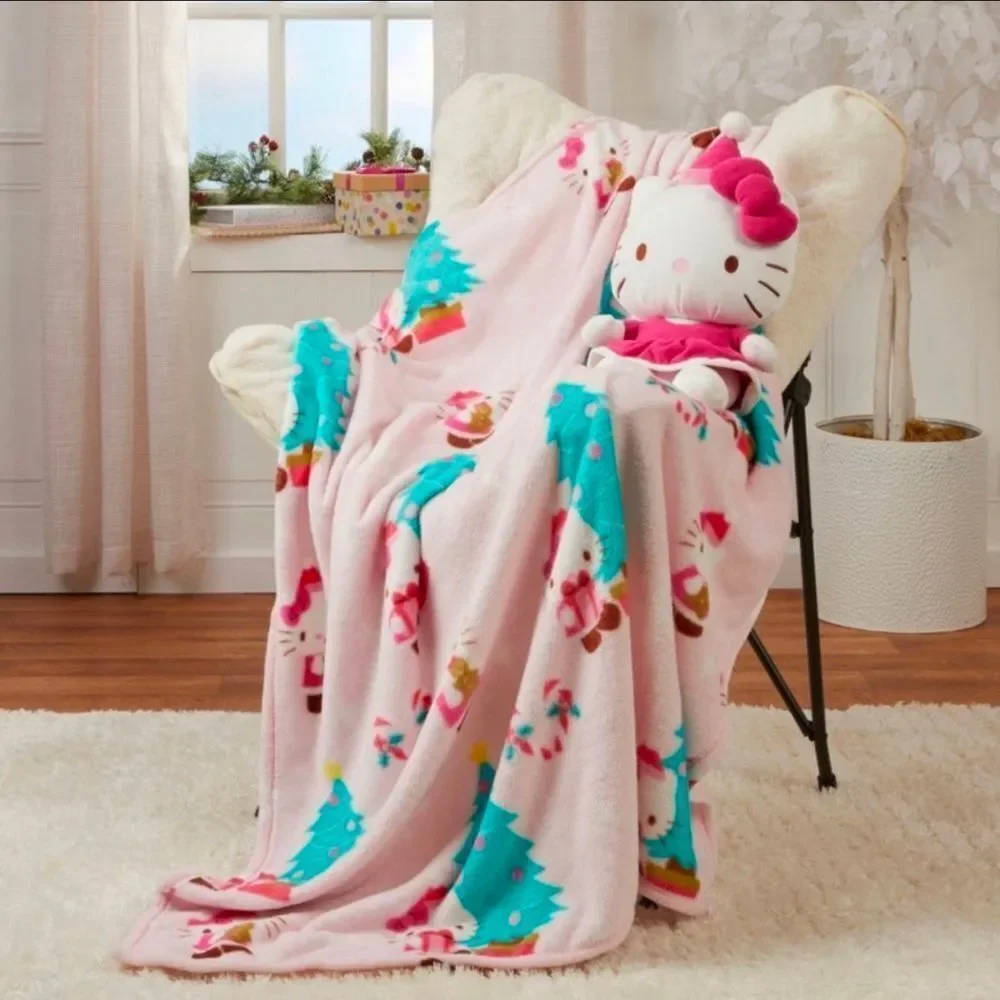New Hello Kitty Christmas Holiday Character Pillow and Throw Gift Set